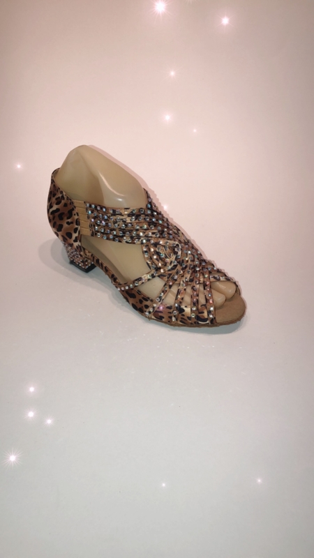 1578-L-Leopard print satin diamanté pull on sandal