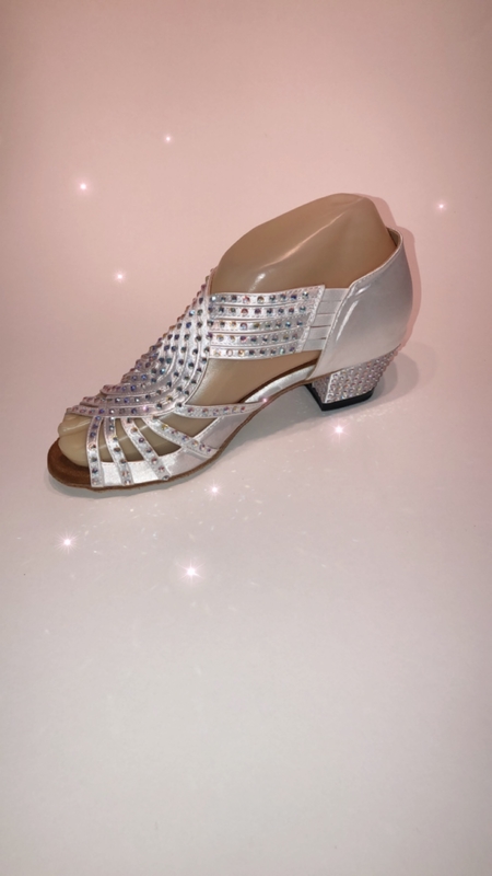 1578-WH -White satin diamanté pull on sandal